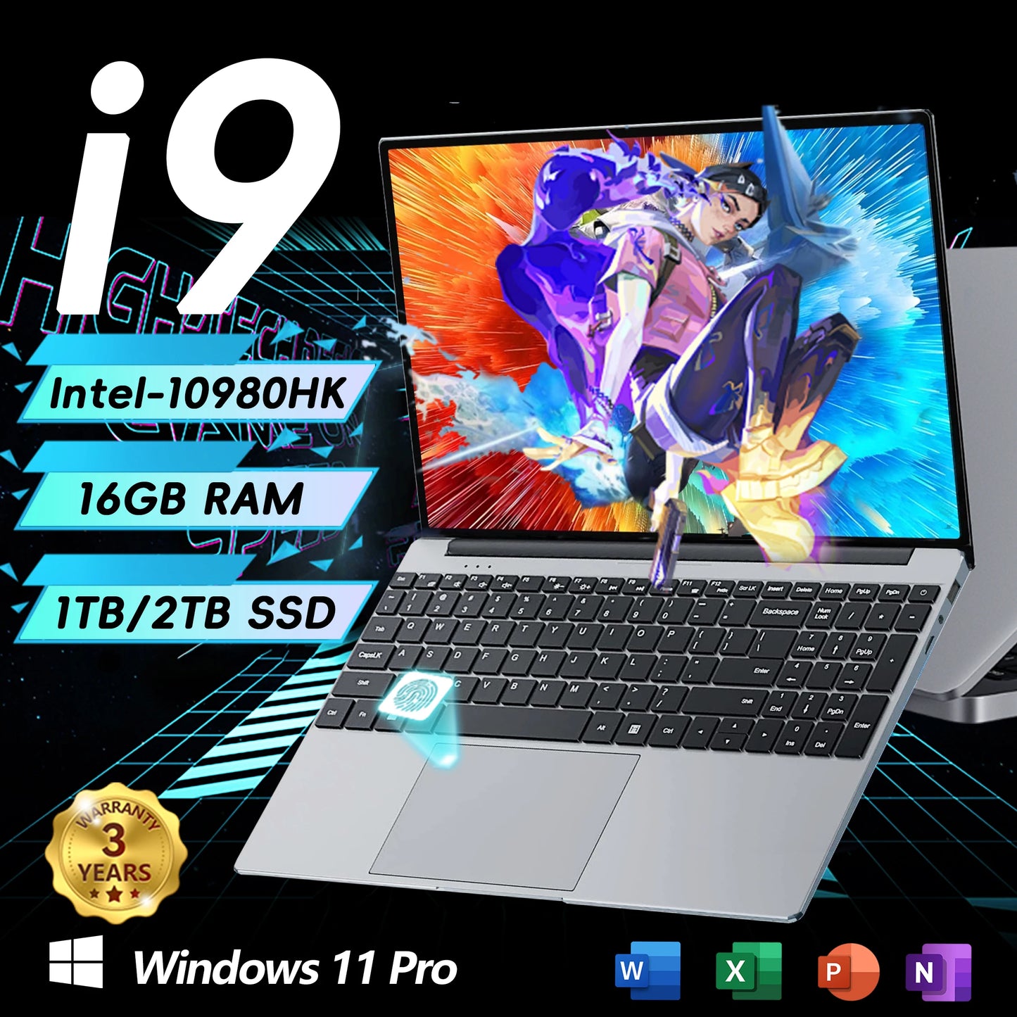 15.6 inch Portable Laptop Fingerprint Unlock Notebook 16GB 1TB Windows 11 Gaming Laptops Computer Intel i9-10980HK Notebook PC