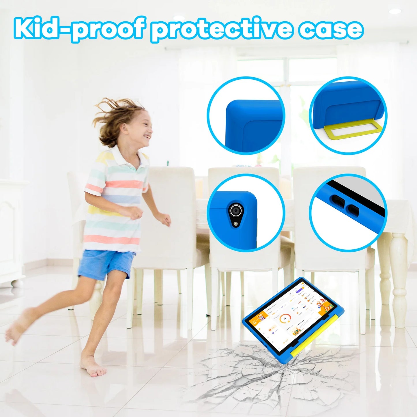 KT1016 Kid Tablet 10.1 inch Android 14 Quad Core 8GB RAM 64GB ROM 1TB Expand WiFi Bluetooth Children's Gift Kids Software PC Pad