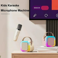 K12 Bluetooth speaker karaoke machine portable speaker system with 2 wireless microphones family family singing children's gif
