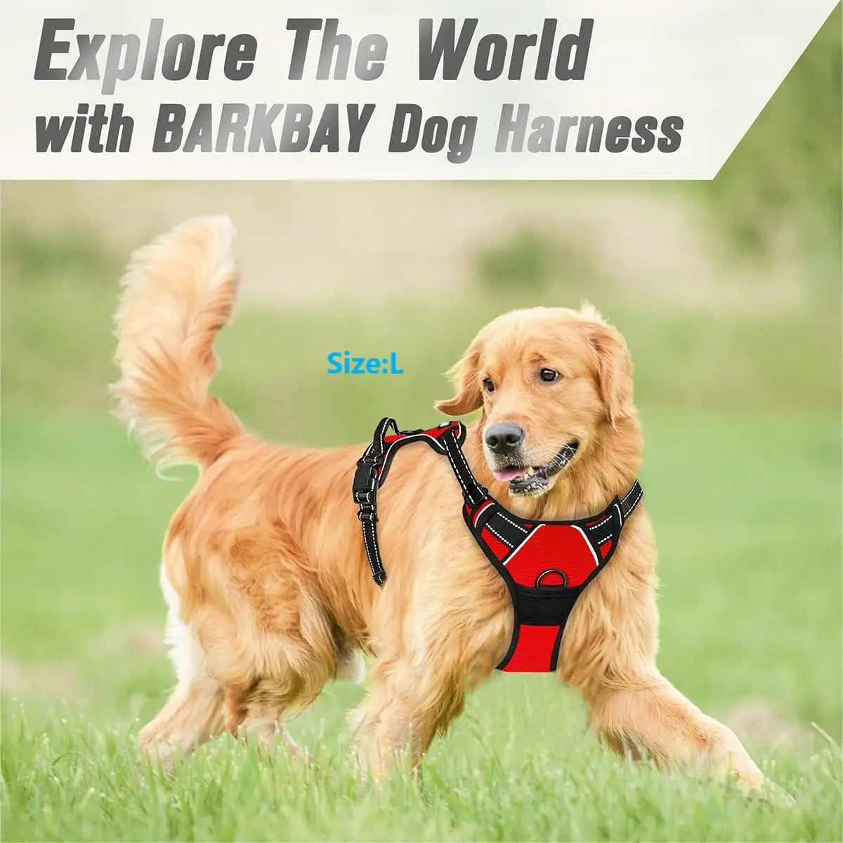 Pet Front Clip No Pull Reflective Safety Dog Harness Heavy Duty Soft Padded Nylon Vest Ergonomic Control Handle Adjustable Escape Proof Design for Medium Large Dogs Night Walking Training Camping Pet Accessory