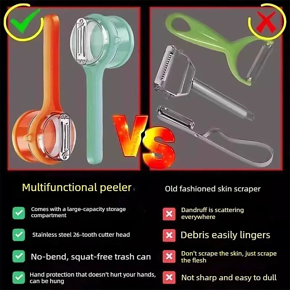 3-in-1 Multifunctional Manual Peeler with Built-in Storage Box, Portable Fruit Vegetable Potato Peeler, Convenient Household Kitchen Accessory
