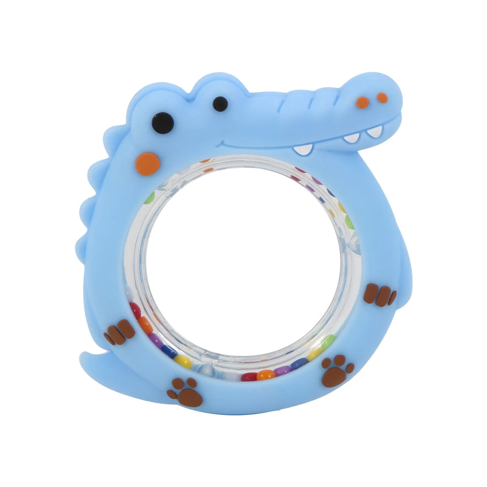 4 Pack Crocodile Baby Teething Rattle Toy BPA Free Silicone Teether Ring Infant Hand Shaker Bell Toy Newborn Chew Teething Toy for 0-12 Months