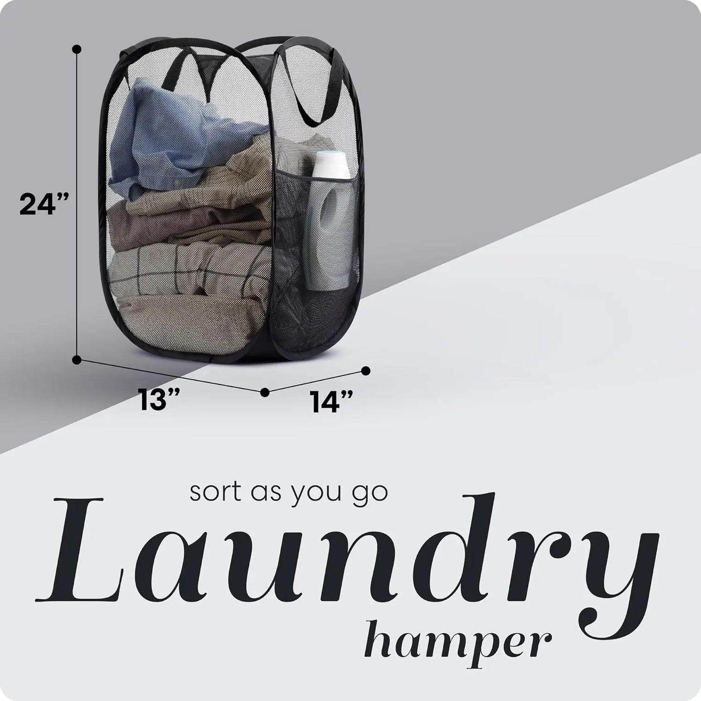 Handy Laundry Collapsible Mesh Pop Up Laundry Hamper 2-Pack – Large Foldable Laundry Basket with Side Pocket, Breathable & Durable, Space-Saving for Clothes, Toys, Travel, Dorm, Bedroom, Blue