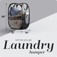 Handy Laundry Collapsible Mesh Pop Up Laundry Hamper 2-Pack – Large Foldable Laundry Basket with Side Pocket, Breathable & Durable, Space-Saving for Clothes, Toys, Travel, Dorm, Bedroom, Blue