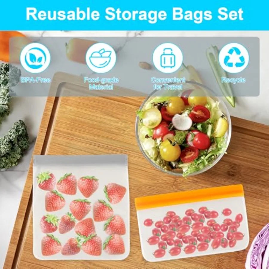 12 Pack Reusable Freezer Bags Dishwasher Safe, Leakproof Food Storage Bags, Silicone Bags for Food Storage Home Organization 4