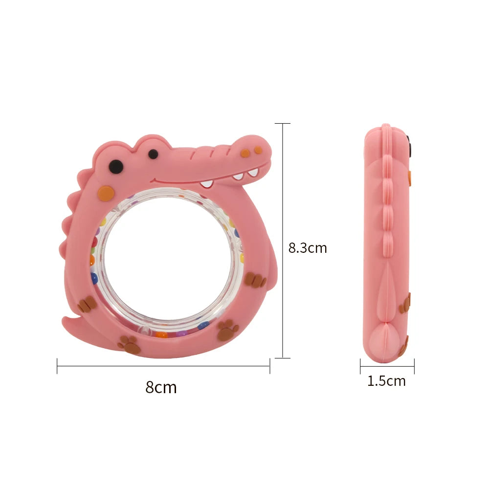 4 Pack Crocodile Baby Teething Rattle Toy BPA Free Silicone Teether Ring Infant Hand Shaker Bell Toy Newborn Chew Teething Toy for 0-12 Months