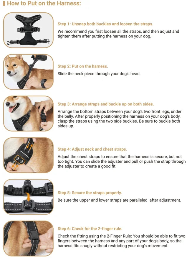Pet Front Clip No Pull Reflective Safety Dog Harness Heavy Duty Soft Padded Nylon Vest Ergonomic Control Handle Adjustable Escape Proof Design for Medium Large Dogs Night Walking Training Camping Pet Accessory