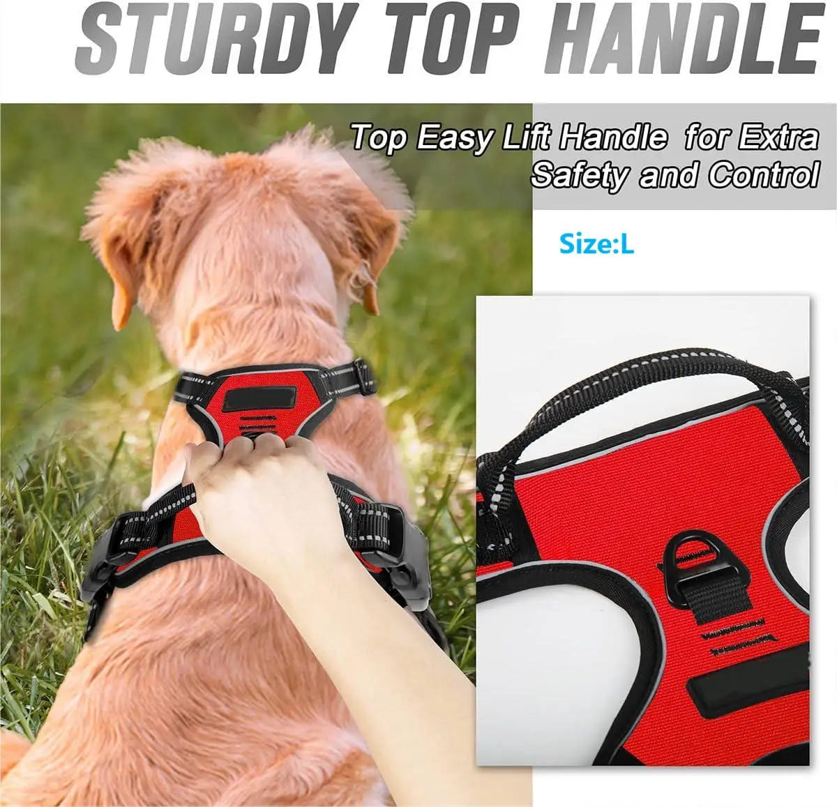Pet Front Clip No Pull Reflective Safety Dog Harness Heavy Duty Soft Padded Nylon Vest Ergonomic Control Handle Adjustable Escape Proof Design for Medium Large Dogs Night Walking Training Camping Pet Accessory