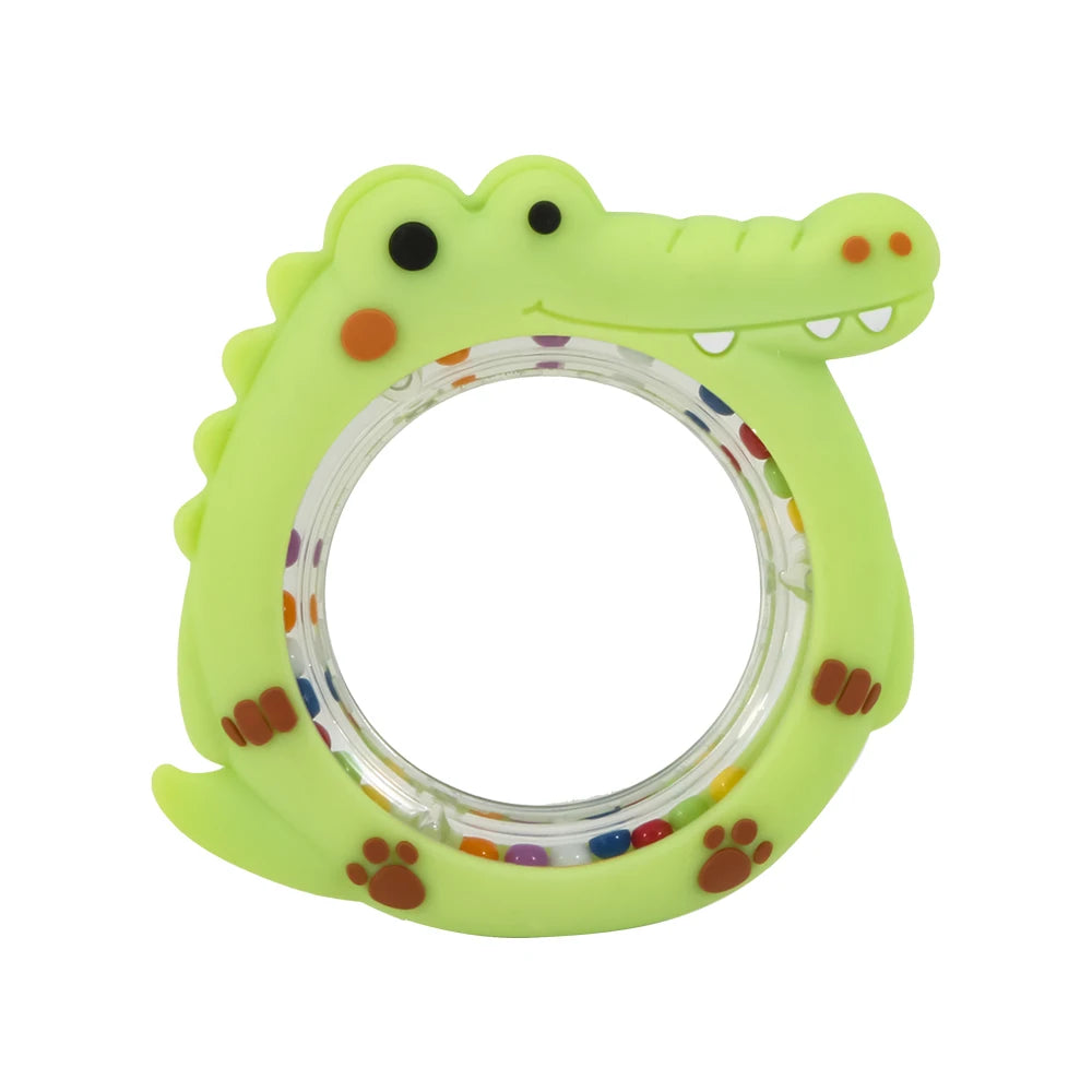 4 Pack Crocodile Baby Teething Rattle Toy BPA Free Silicone Teether Ring Infant Hand Shaker Bell Toy Newborn Chew Teething Toy for 0-12 Months