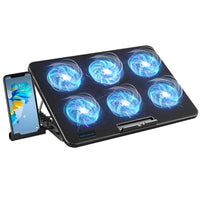 Coolcold 15.6-17.3inch Laptop Cooling Pad with 6 Quiet Fans,7 Height Wind Speed Adjustable,Laptop Cooer With Mobile Phone holder