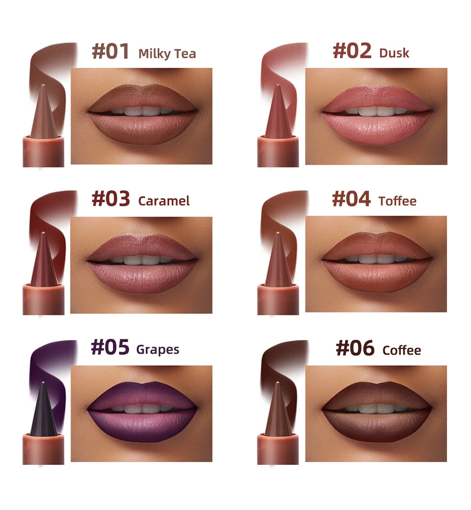 Liner Lipstick 6Colors Matte Black Brown Velvet Lipstick Waterproof Non Sticky Contouring Tint Lipliner Crayon Lip Makeup