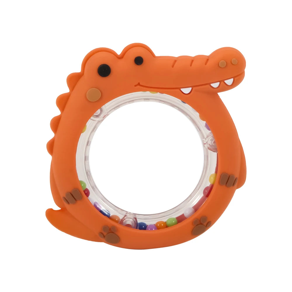 4 Pack Crocodile Baby Teething Rattle Toy BPA Free Silicone Teether Ring Infant Hand Shaker Bell Toy Newborn Chew Teething Toy for 0-12 Months