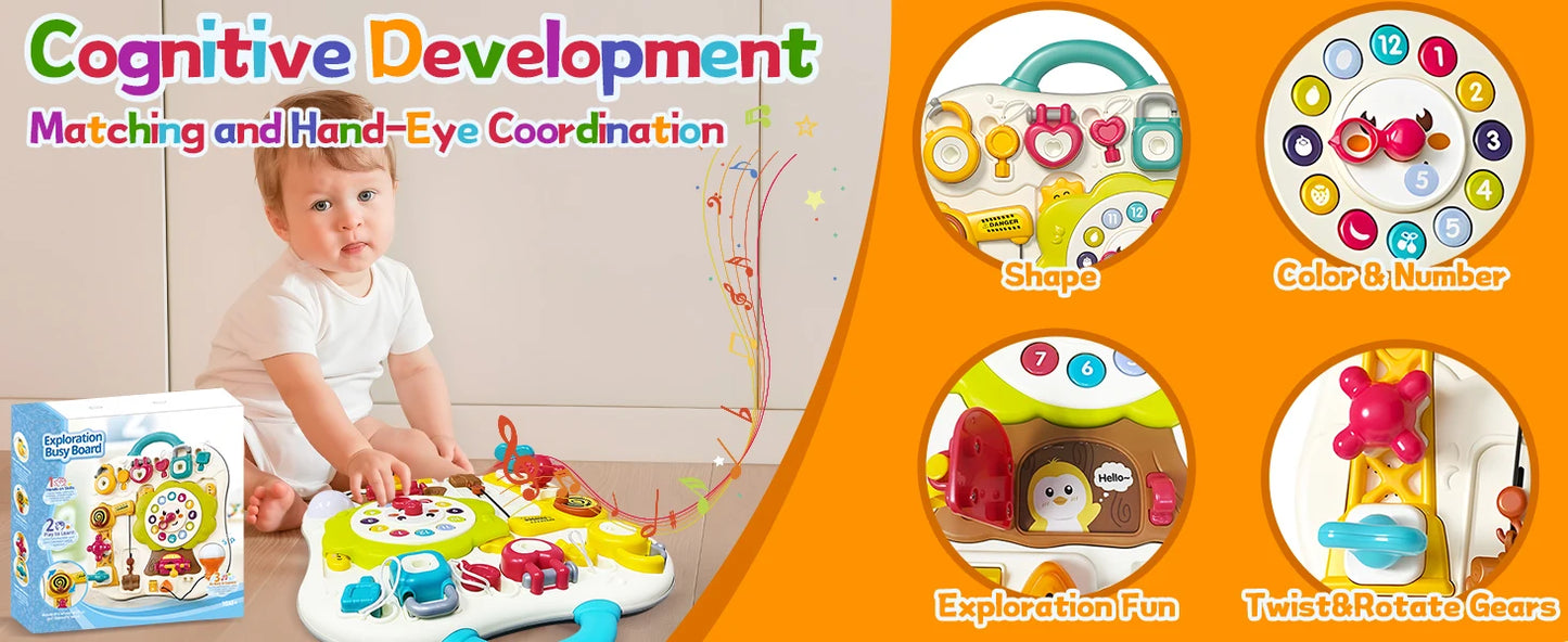 Montessori Busy Board Sensory Toys for Toddlers 1-3 Activity Music & LED Light Up Montessori Toys for 2+ Year OldTravel Toys for 2 Year Old Boys Girls