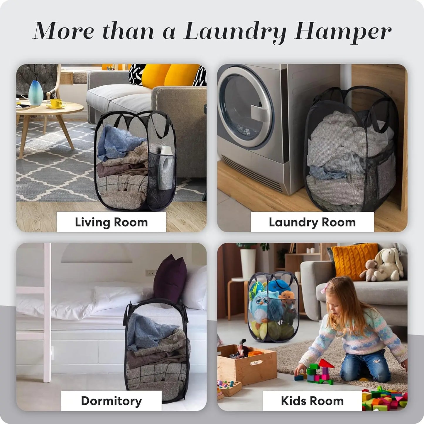 Handy Laundry Collapsible Mesh Pop Up Laundry Hamper 2-Pack – Large Foldable Laundry Basket with Side Pocket, Breathable & Durable, Space-Saving for Clothes, Toys, Travel, Dorm, Bedroom, Blue