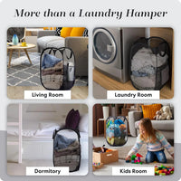 Handy Laundry Collapsible Mesh Pop Up Laundry Hamper 2-Pack – Large Foldable Laundry Basket with Side Pocket, Breathable & Durable, Space-Saving for Clothes, Toys, Travel, Dorm, Bedroom, Blue