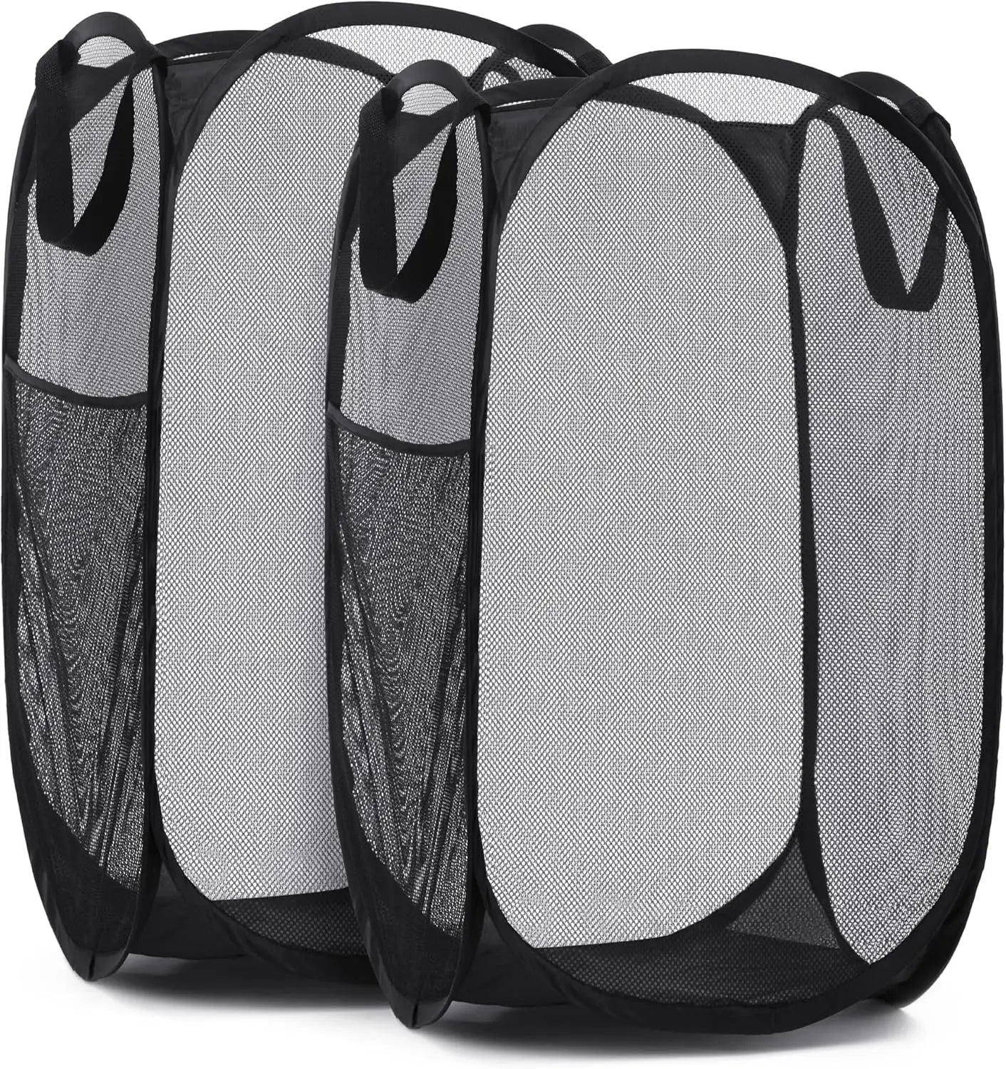 Handy Laundry Collapsible Mesh Pop Up Laundry Hamper 2-Pack – Large Foldable Laundry Basket with Side Pocket, Breathable & Durable, Space-Saving for Clothes, Toys, Travel, Dorm, Bedroom, Blue