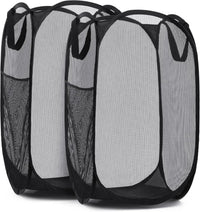Handy Laundry Collapsible Mesh Pop Up Laundry Hamper 2-Pack – Large Foldable Laundry Basket with Side Pocket, Breathable & Durable, Space-Saving for Clothes, Toys, Travel, Dorm, Bedroom, Blue