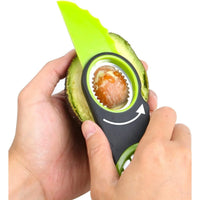 3-in-1 Avocado Slicer - Stainless Steel Pitter, Peeler, and Fruit Scraper with Non-Slip Ergonomic Handle, Dishwasher Safe (Green)