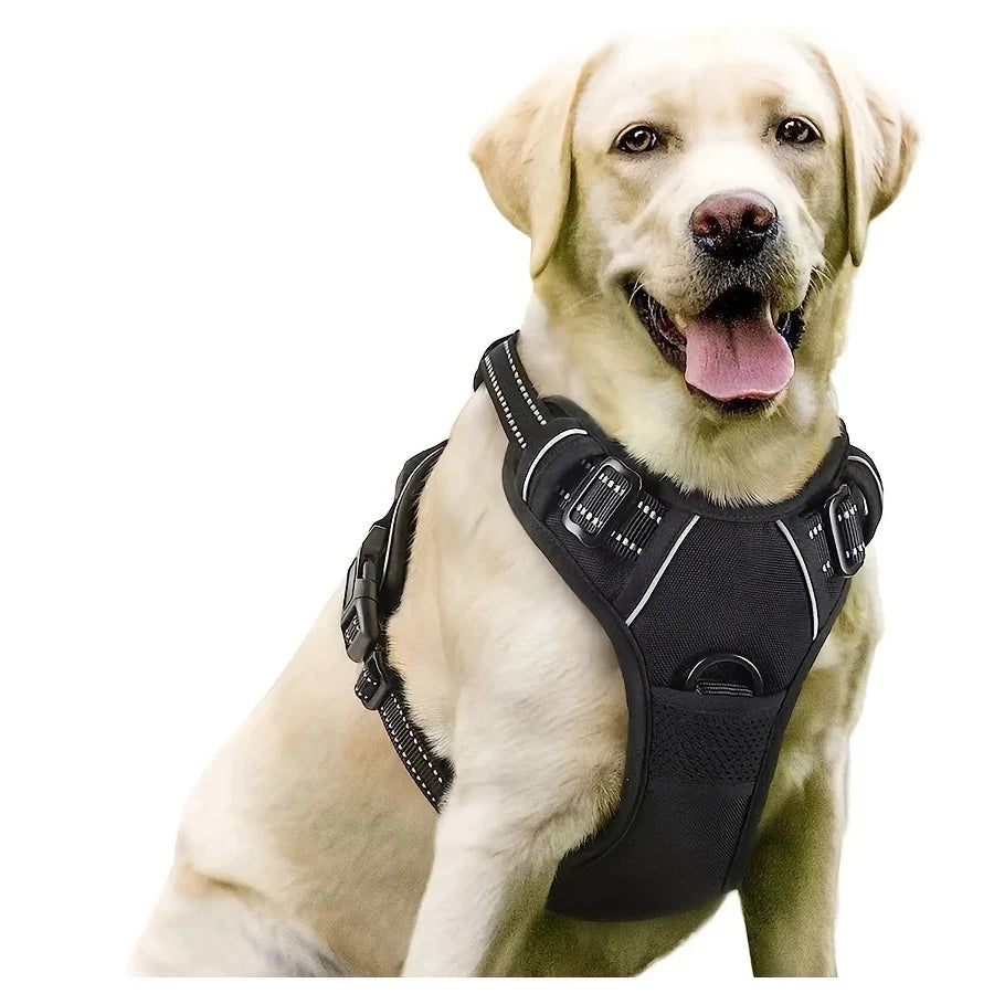 Pet Front Clip No Pull Reflective Safety Dog Harness Heavy Duty Soft Padded Nylon Vest Ergonomic Control Handle Adjustable Escape Proof Design for Medium Large Dogs Night Walking Training Camping Pet Accessory
