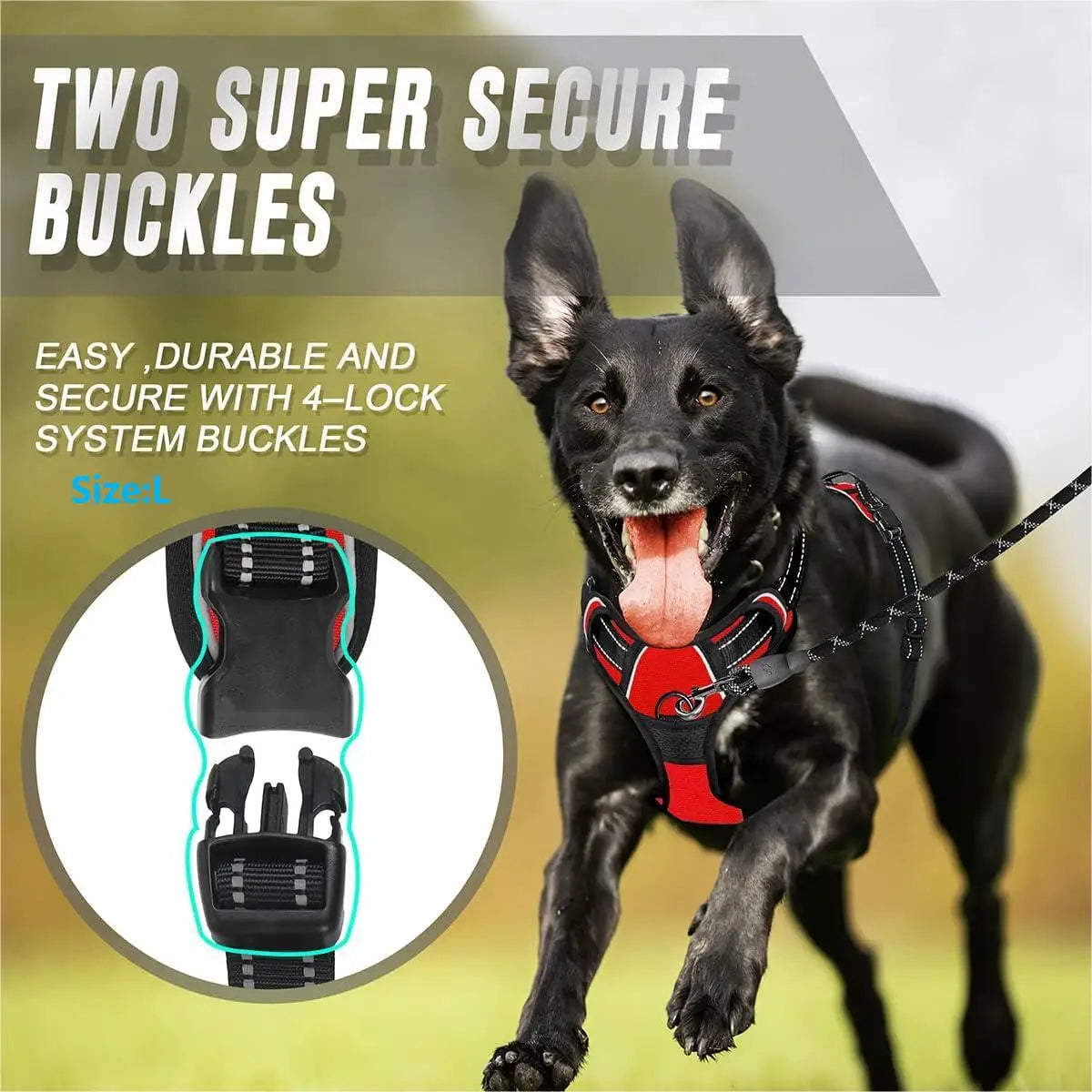 Pet Front Clip No Pull Reflective Safety Dog Harness Heavy Duty Soft Padded Nylon Vest Ergonomic Control Handle Adjustable Escape Proof Design for Medium Large Dogs Night Walking Training Camping Pet Accessory