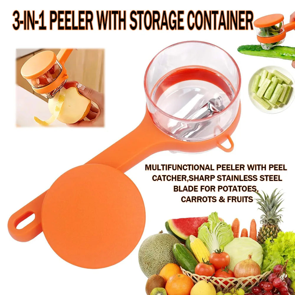 3-in-1 Multifunctional Manual Peeler with Built-in Storage Box, Portable Fruit Vegetable Potato Peeler, Convenient Household Kitchen Accessory
