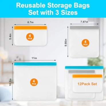 12 Pack Reusable Freezer Bags Dishwasher Safe, Leakproof Food Storage Bags, Silicone Bags for Food Storage Home Organization 4
