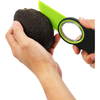 3-in-1 Avocado Slicer - Stainless Steel Pitter, Peeler, and Fruit Scraper with Non-Slip Ergonomic Handle, Dishwasher Safe (Green)