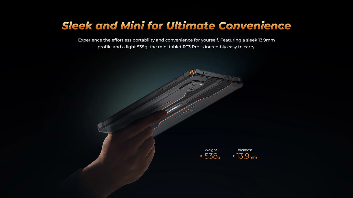 Oukitel RT3 PRO 5150mAh Battery 8"HD Display 13.9mm Ultra-Slim Profile IP68 &IP69K & MIL-STD-810H