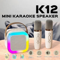 K12 Bluetooth speaker karaoke machine portable speaker system with 2 wireless microphones family family singing children's gif