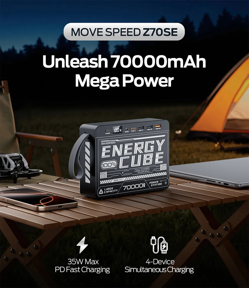 Movespeed Z70SE Power Bank 70000mh Power Station PD Fast Charging Powerbank External Battery Charger for Camping Outdoor