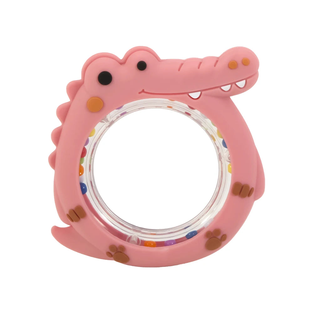 4 Pack Crocodile Baby Teething Rattle Toy BPA Free Silicone Teether Ring Infant Hand Shaker Bell Toy Newborn Chew Teething Toy for 0-12 Months