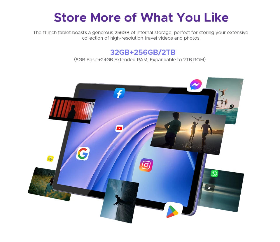 DOOGEE Tab G6+ Tablet Android 15 Gemini Al 11'' Display Dual Speakers 8000mAh Battery 8GB 256GB Support Widevine L1 Smart Pad