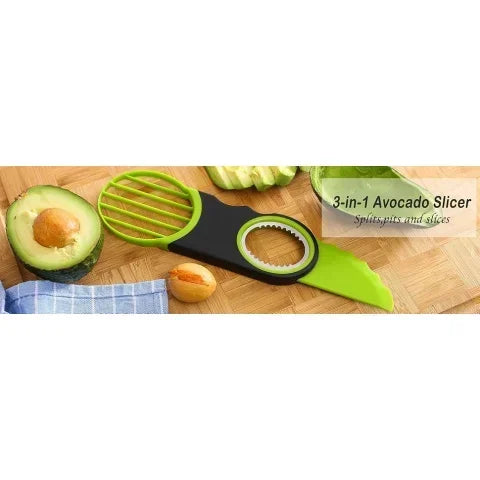 3-in-1 Avocado Slicer - Stainless Steel Pitter, Peeler, and Fruit Scraper with Non-Slip Ergonomic Handle, Dishwasher Safe (Green)